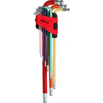 KS TOOLS 151.3222 - Jeu de clés mâles coudées à six pans creux et double tête sphérique, extrêmement longues (9 pcs)