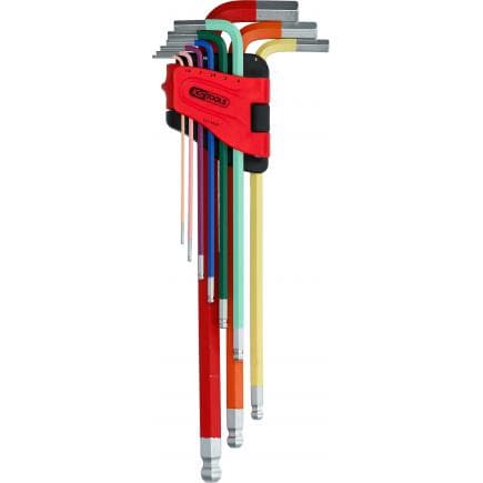 KS TOOLS 151.4420 - Jeu de clés mâles coudées à six pans creux et tête sphérique, extra longues (9 pcs)