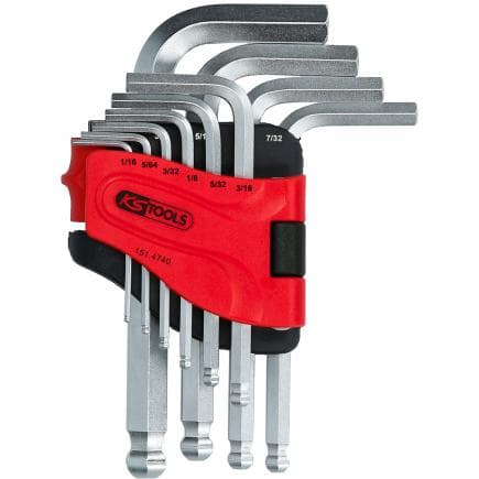 KS TOOLS 151.4740 - Jeu de clés mâles coudées à six pans creux et tête sphérique (10 pcs), courtes, 1/16"-3/8"