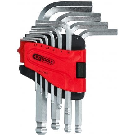 KS TOOLS 151.4780 - Jeu de clés mâles coudées à six pans creux et tête sphérique (10 pcs), courtes, 1,5-10 mm