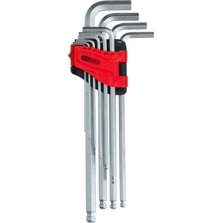 KS TOOLS 151.4920 - Jeu de clés mâles coudées à six pans creux et tête sphérique, XL (10 pcs), pouces
