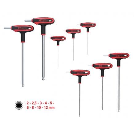 KS TOOLS 151.8150 - Jeu de clés mâles 6 pans à tête sphérique poignée en T (9 pcs)