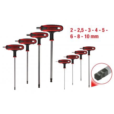 KS TOOLS 151.8155 - Jeu de clés mâles 6 pans à tête sphérique poignée en T (8 pcs)