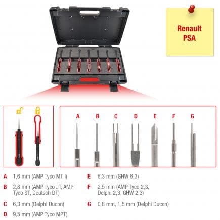KS TOOLS 154.0160 - Assortiment d'extracteurs de cosses pour connecteurs Renault / PSA (7 pcs)