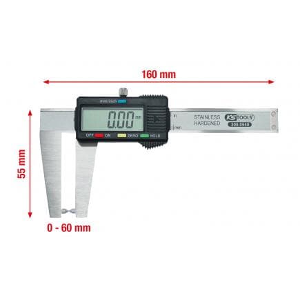 KS TOOLS 300.0540 - Pied à coulisse en inox digital pour disques de frein 0 - 60 mm, 160mm