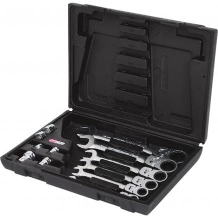 KS TOOLS 503.4867 - Jeu de clés mixtes à cliquet à tête inclinable à verrouillage GEAR plus avec adaptateurs (12 pcs)
