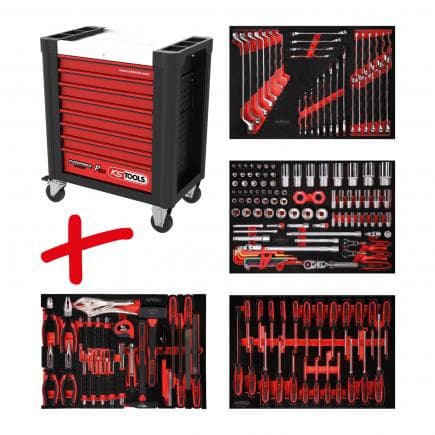 KS TOOLS 810.4180 - Composition pour servante d’atelier PERFORMANCE plus P10 avec 180 outils pour 4 tiroirs