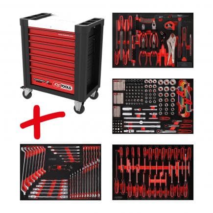 KS TOOLS 810.4241 - Composition pour servante d’atelier PERFORMANCE plus P10 avec 241 outils pour 4 tiroirs