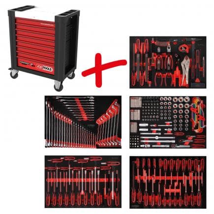 KS TOOLS 810.5262 - Composition pour servante d’atelier PERFORMANCE plus P10 avec 262 outils pour 5 tiroirs