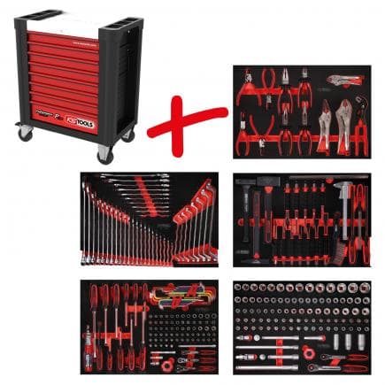 KS TOOLS 810.5279 - Composition pour servante d’atelier PERFORMANCE plus P10 avec 279 outils pour 5 tiroirs