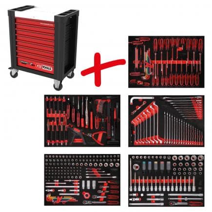KS TOOLS 810.5299 - Composition pour servante d’atelier PERFORMANCE plus P10 avec 299 outils pour 5 tiroirs