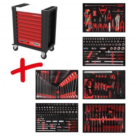 KS TOOLS 810.6338 - Composition pour servante d’atelier PERFORMANCE plus P10 avec 338 outils pour 6 tiroirs