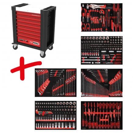 KS TOOLS 810.6366 - Composition pour servante d’atelier PERFORMANCE plus P10 avec 366 outils pour 6 tiroirs