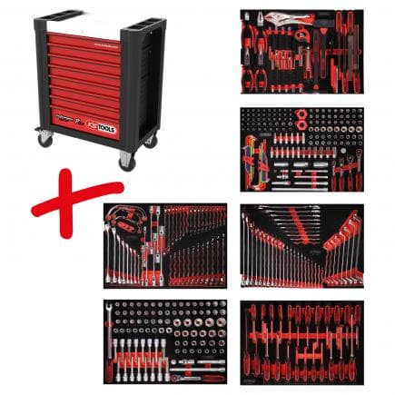 KS TOOLS 810.6399 - Composition pour servante d’atelier PERFORMANCE plus P10 avec 399 outils pour 6 tiroirs