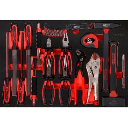 KS TOOLS 811.0017 - Jeu de pinces, marteaux et burins dans insert en mousse (17 pcs)
