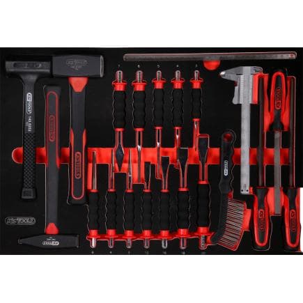 KS TOOLS 811.0021 - Jeu de marteaux, de burins et de limes dans insert en mousse (21 pcs)