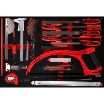 KS TOOLS 811.0028 - Jeu d’outils de mesure et de limes dans insert en mousse (28 pcs)