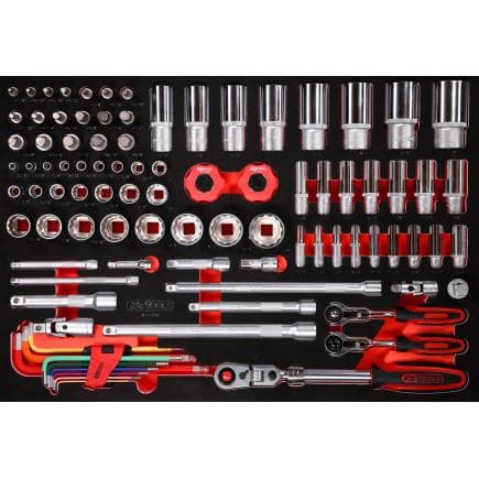 KS TOOLS 811.0092 - Jeu de clés à douille 1/4'' + 3/8'' + 1/2'' dans insert en mousse, en pouces (92 pcs)