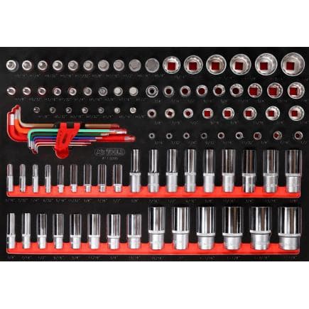 KS TOOLS 811.0099 - Jeu de clés à douille 1/4'' + 3/8'' + 1/2'' dans insert en mousse, en pouces (99 pcs)