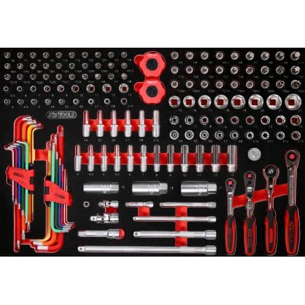 KS TOOLS 811.0156 - Jeu de clés à douille 1/4''+ 3/8" dans insert en mousse (156 pcs)