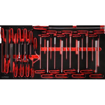KS TOOLS 813.0028 - Jeu de clés mâles coudées à poignée en T et de limes dans insert en mousse (28 pcs)