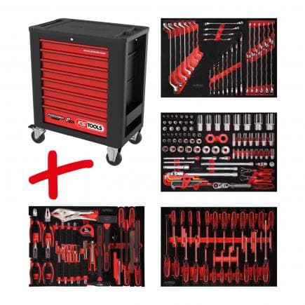 KS TOOLS 815.4180 - Composition pour servante d’atelier PERFORMANCE plus P15 avec 180 outils pour 4 tiroirs