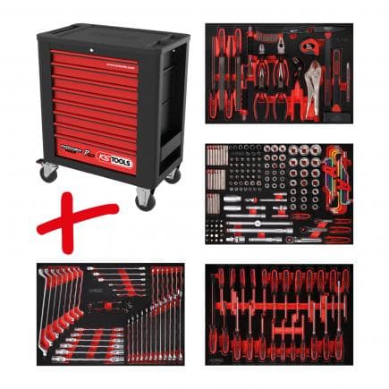 KS TOOLS 815.4241 - Composition pour servante d’atelier PERFORMANCE plus P15 avec 241 outils pour 4 tiroirs