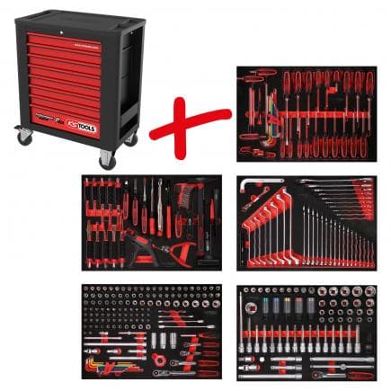 KS TOOLS 815.5299 - Composition pour servante d’atelier PERFORMANCE plus P15 avec 299 outils pour 5 tiroirs