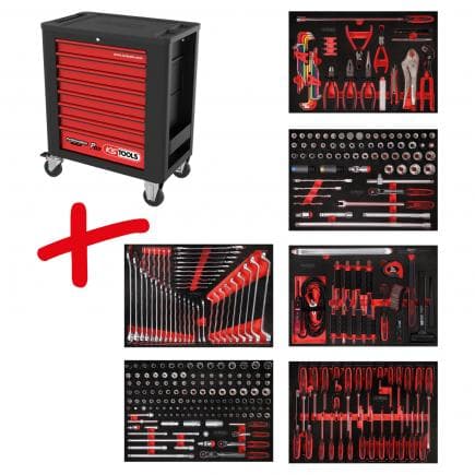KS TOOLS 815.6338 - Composition pour servante d’atelier PERFORMANCE plus P15 avec 338 outils pour 6 tiroirs