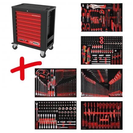 KS TOOLS 815.6399 - Composition pour servante d’atelier PERFORMANCE plus P15 avec 399 outils pour 6 tiroirs