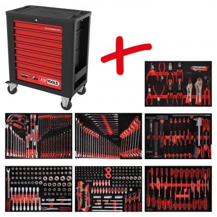 KS TOOLS 815.7399 - Composition pour servante d’atelier PERFORMANCE plus P15 avec 399 outils pour 7 tiroirs
