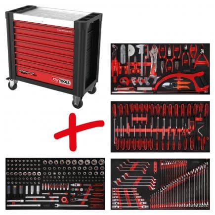 KS TOOLS 825.4285 - Composition pour servante d’atelier PERFORMANCE plus P25 avec 285 outils pour 4 tiroirs