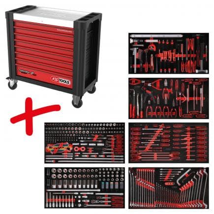 KS TOOLS 825.6416 - Composition pour servante d’atelier PERFORMANCE plus P25 avec 416 outils pour 6 tiroirs