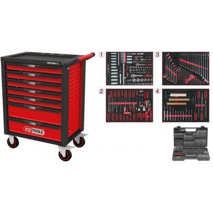 KS TOOLS 826.7515 - RACING line Servante d'atelier NOIR/ROUGE avec 7 tiroirs et 515 outils d'excellente qualité