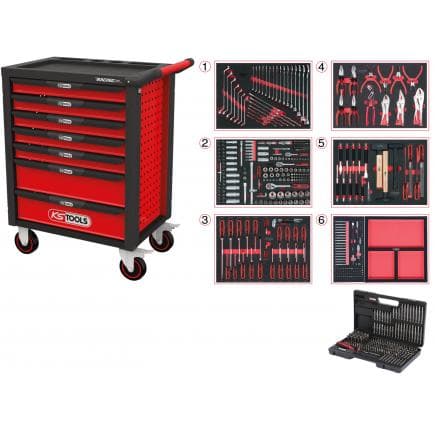 KS TOOLS 826.7598 - RACING line Servante d'atelier NOIR/ROUGE avec 7 tiroirs et 598 outils d'excellente qualité