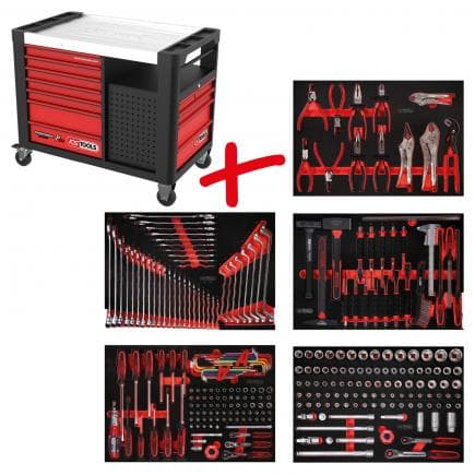KS TOOLS 835.5279 - Composition pour servante d’atelier PERFORMANCE plus P35 avec 279 outils pour 5 tiroirs