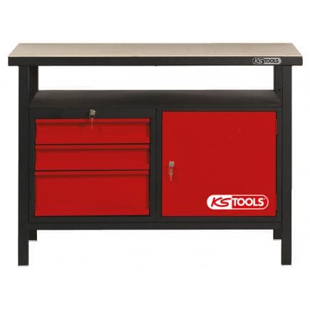 KS TOOLS 865.0003 - Etabli d'atelier 1 porte + 3 tiroirs 840x1200x600mm