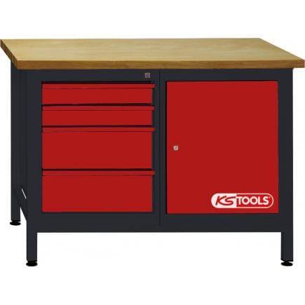 KS TOOLS 865.0006 - Etabli d'atelier 1 porte+4 tiroirs 840x1200x500mm