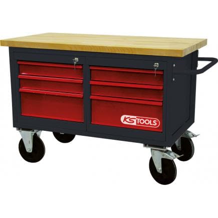 KS TOOLS 865.0011 - Etabli d'atelier,6 tiroirs,roues 840x1200x600mm