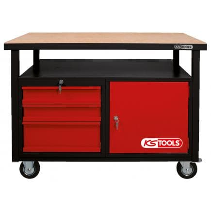 KS TOOLS 865.0101 - Etabli d'atelier 1porte,3 tiroirs,roues 840x1200x600mm