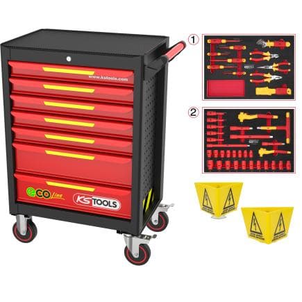 KS TOOLS 117.6144 - Chariot d'atelier ECOline avec 42 outils isolés pour véhicules électriques et hybrides
