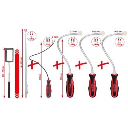 KS TOOLS 550.1090 - Jeu de miroirs d'inspection et d'aimants flexibles et télescopiques (6 pcs.)