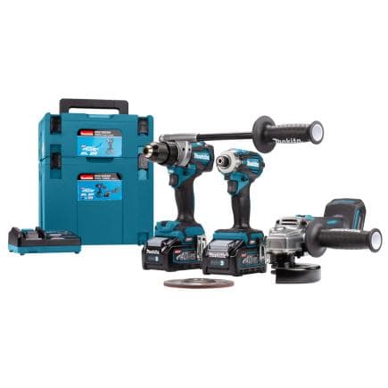 MAKITA DK0125G301 - Ensemble perceuse-visseuse, meuleuse d'angle et visseuse à percussion (avec 2 batteries et chargeur)
