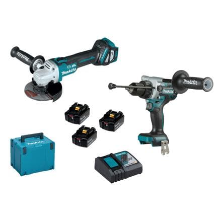MAKITA DLX2435TJ - Ensemble meuleuse d'angle et perceuse-visseuse LXT® (avec 3 batteries 5,0 Ah et chargeur)