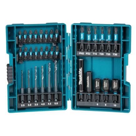 MAKITA B-66896 - Ensemble de tournevis et d’accessoires de perçage de la série Impact Black avec entraînement de 1/4"