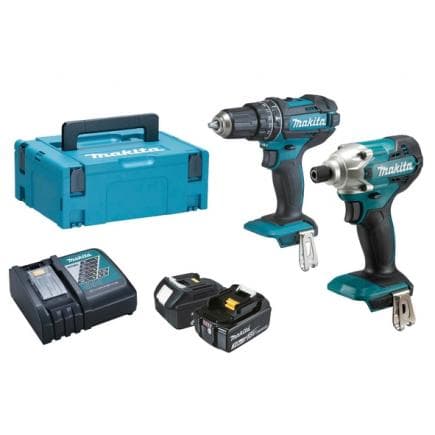 MAKITA DLX2337J - Jeu de tournevis, perceuse-visseuse, 2 piles et chargeurs de batterie - en coffret