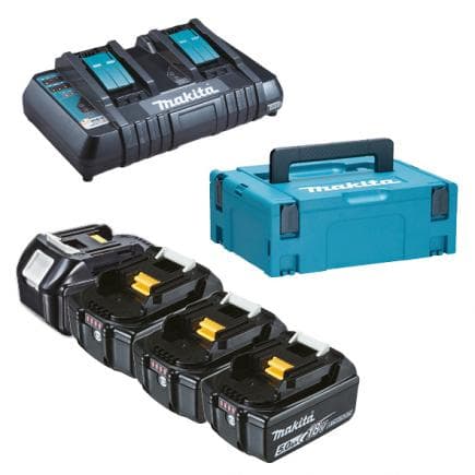 MAKITA 197626-8 - Lot de 4 batteries 18V 5,0Ah et double chargeur de batterie rapide - en coffret