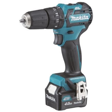 MAKITA HP332DSMJ - DRIVE-DRILL WITH PERCUSSION 10,8V 10 mm - 35 Nm - in case with 2 batteries 4.0Ah, battery charger, hook and screwdriver insert