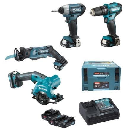 MAKITA CLX431SAJ1 - Jeu de perceuses visseuse, perceuse visseuse, scie droite, scie circulaire, 3 batteries et chargeurs de batterie - dans deux...