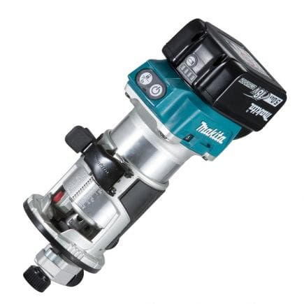 MAKITA DRT50RTJX2 - COUPEUSE / FRAISEUSE 18V 8 mm - en coffret avec 2 batteries 5.0Ah, Chargeurs de batterie et 3 socles